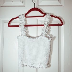 frill trim crop shirred top